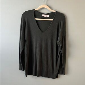 LOFT V-Neck Sweater in Deep Olive